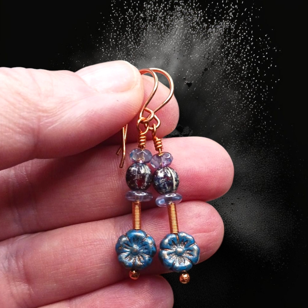 Artisan Czech Glass and Copper Earrings